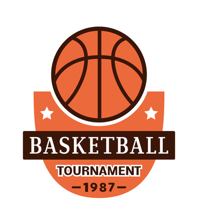 Template for basketball sport team with sport sign and symbols. Tournament competition graphic champion sport team badge icon. Vector club game basketball sport team badge.のイラスト素材