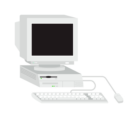 Desktop computer vector and desktop computer keyboard internet isolated display icon. Pc technology monitor screen desktop computer and communication modern desktop computerのイラスト素材