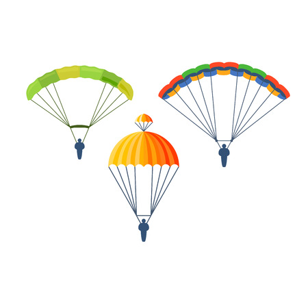 Illustration fly parachute flat icon cartoon graphic. Modern parachute extreme transport sky...