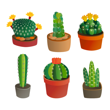 Green desert plant nature cartoon cactus and mexican summer cute cartoon cactus home plant. Cartoon cactus tropical plant traditional west flower. Cute cartoon cactus flat nature vector illustration.のイラスト素材