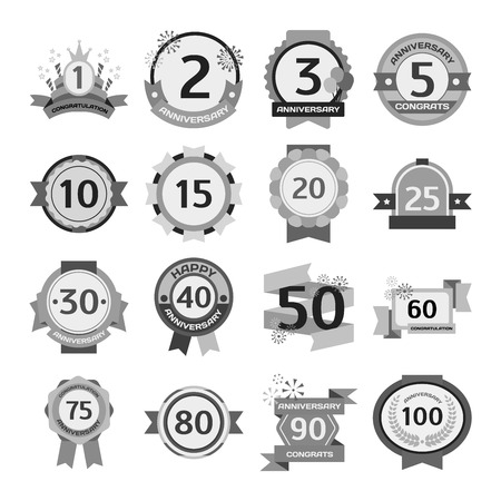 Birthday badge banner design flat background set. Happy birthday badges celebration design emblem set. Anniversary card happy birthday badges birth date paper sticker vector symbol.のイラスト素材