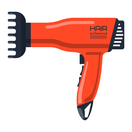 Fashion hairdryer tool and electric hair dryer care barber symbol vector. Hair Dryer tool and accessory to create beautiful hair flat vector icon.のイラスト素材