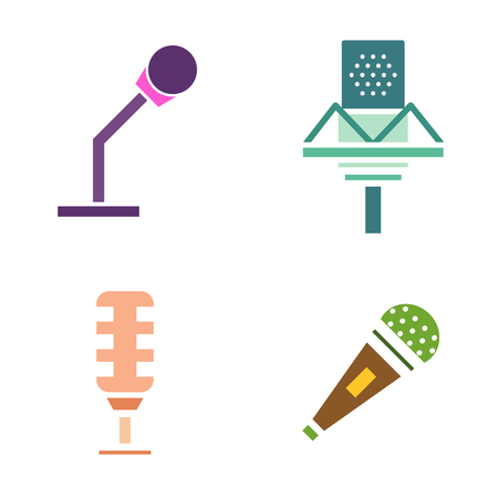 Microphone vector icon isolated on white. Journalist vector microphone, interview, music studio. Web broadcasting microphone, vocal mike tool, tv show microphone.. Mike isolated on whiteのイラスト素材