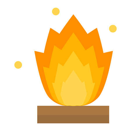 Fire flame hot burn and fire flame vector icon. Warm inferno danger fire flame and cooking yellow fire flame. Orange light blazing campfire ignite fire flame design and detail fireplace passion sign.のイラスト素材