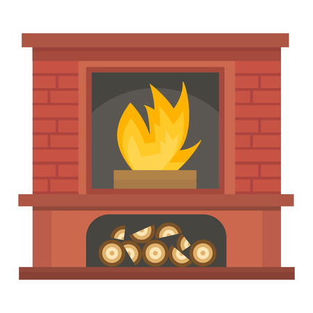 Vector fireplace icon and fireplace design. Fireplace house room warm silhouette. Fireplace flame bright decoration coal furnace. Comfortable warmth fireplace isolatedのイラスト素材