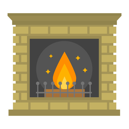 Vector fireplace icon and fireplace design. Fireplace house room warm silhouette. Fireplace flame bright decoration coal furnace. Comfortable warmth fireplace isolatedのイラスト素材