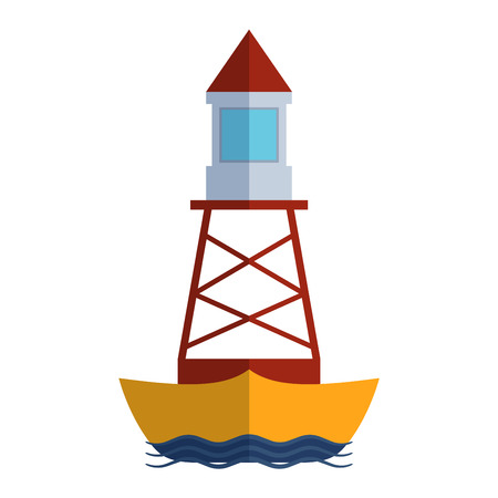 Vector cartoon flat lighthouse. Searchlight tower for maritime navigation guidance. Ocean beacon light vector tower lighthouse. Travel lighthouse water sailing signal navigation symbol.のイラスト素材