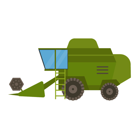 Agricultural combine vehicle and harvester machine, combine and excavator. Agricultural combine harvester machine with accessories for plowing, mowing, planting and harvesting.のイラスト素材