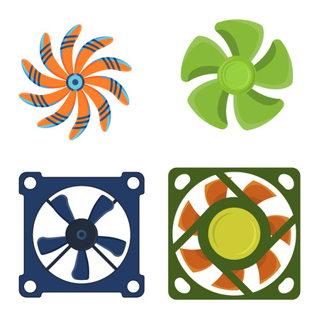 Computer cooler isolated on white background and computer cooler vector icon. Cooling processor black part computer cooler and computer cooler device component electric industry ventilator.のイラスト素材