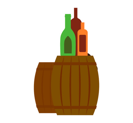 Wooden oak barrel isolated on white background. Beer barrel old wood drink container vintage keg isolated. Winery container, storage oak green beer barrel brewery dark vat aging vector.のイラスト素材