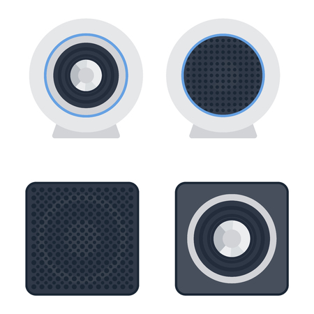 Musical columns speaker bass equipment isolated on white background. Vector column speaker loudspeaker loud volume modern musical system. Disco electronics professional technology column speaker.のイラスト素材