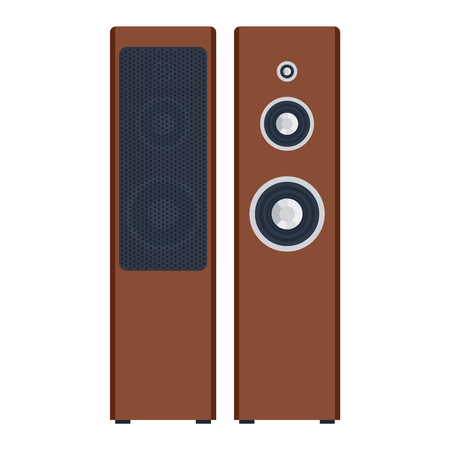Musical columns speaker bass equipment isolated on white background. Vector column speaker loudspeaker loud volume modern musical system. Disco electronics professional technology column speaker.のイラスト素材