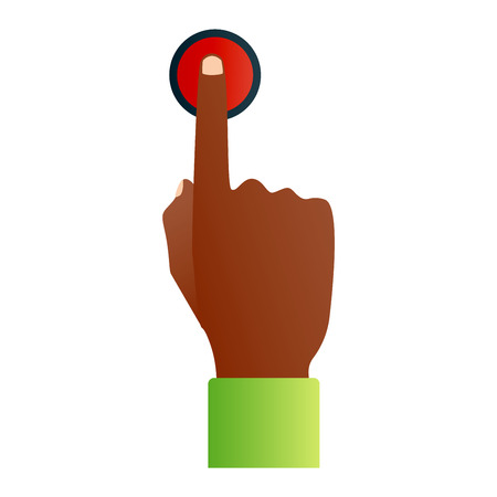 Hand press button finger press icon on white background. Finger control start up hands push button pointer cursor. Target gesture internet human hand push button touch concept one click.のイラスト素材