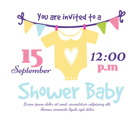 Baby shower invitation card vector graphic. Party template vintage cute birth baby shower invitation. Welcome greeting baby shower invitation decoration celebration.のイラスト素材