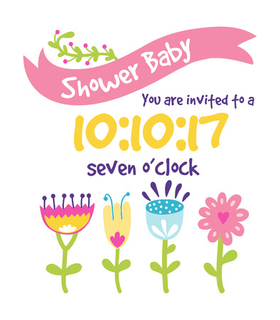 Baby shower invitation card vector graphic. Party template vintage cute birth baby shower invitation. Welcome greeting baby shower invitation decoration celebration.のイラスト素材