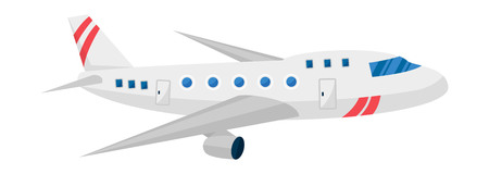 Vector airplane illustration. Plane passenger white airliner vacation trip and aircraft transportation. Travel airplane way to vacationのイラスト素材