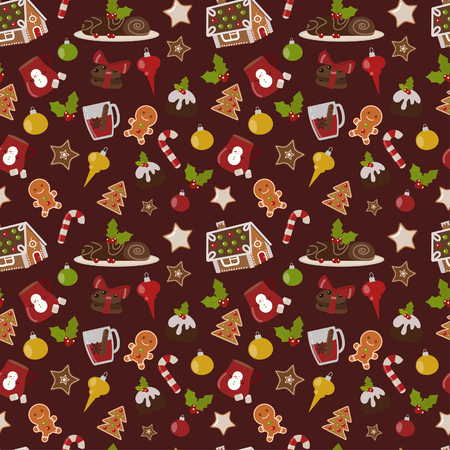 Sweet Christmas seamless pattern cake cookie isolated on white. Traditional Christmas sweet cake holliday vector. Cake for New Year food sweet vector. Food fresh cake cookie isolatedのイラスト素材