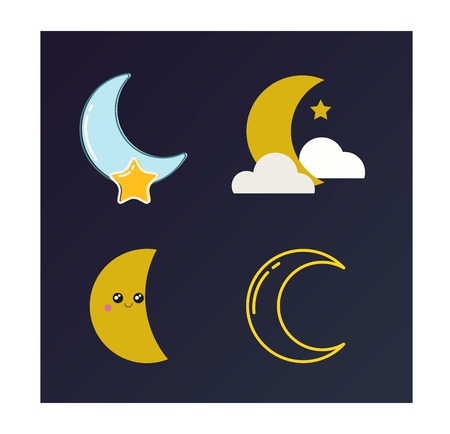 Phases of the moon vector nature cosmos cycle satellite surface. Whole cycle from new moon month to full surface star astrology sphere. Vector illustration moon month astronomy space lunar.のイラスト素材