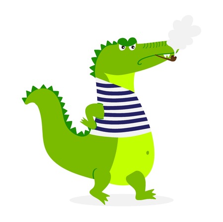 Cute cartoon crocodile character green zoo animal. Cute crocodile character doodle animal like a toy with teeth. Happy predator crocodile character mascot comic color vector icon.のイラスト素材