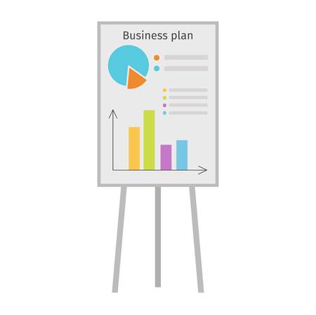 Business graph date chart on whiteboard flipchart icon business presentation vector illustration. Business presentation flipchart icon. Flipchart board with presentation graph. Flipchart icon growthのイラスト素材