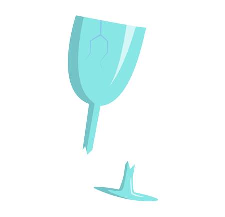 Broken crystal wine glass dishware fragility destruction isolated on white. Alcohol drink transparent sharp beverage broken wine glass. Concept splash crush object spill harm injury broken wine glass.のイラスト素材