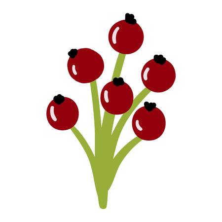 Wild berries branches christmas holiday decoration. Hand drawn isolated natural elements berries on branch vector illustration. Decorative natural ornament card berries on branch plant winter.のイラスト素材