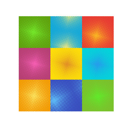 Halftone pop art background vector illustration. Pop art retro background background. Retro pop art background design graphic pattern. Halftone color dot cartoon background.のイラスト素材