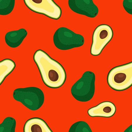 Cartoon fresh fruits in flat style. avocado seamless pattern. Fruits seamless patterns food summer design wallpaper .のイラスト素材