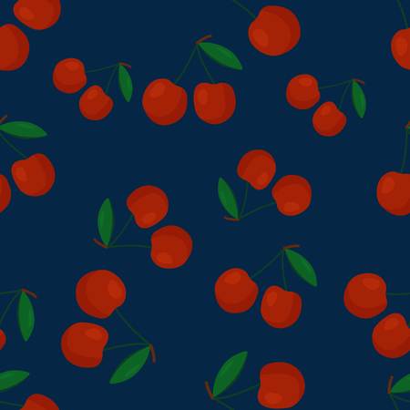 Cartoon fresh fruits in flat style. cherry seamless pattern. Fruits seamless patterns food summer design wallpaper .のイラスト素材