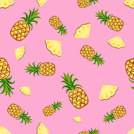 Cartoon fresh fruits in flat style. pineapple seamless pattern. Fruits seamless patterns food summer design wallpaper .のイラスト素材