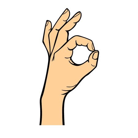 Okey hand success symbol, ok hand yes agreement. Ok hand signal business human agree. Best approval accept. Silhouette of hand showing symbol Ok finger thumb illustration.のイラスト素材