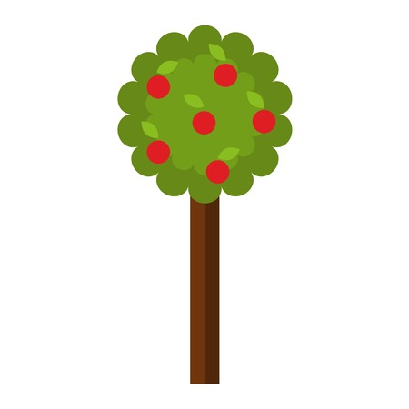 Apple tree isolated on white background and orange tree vector nature fruit tree. Garden green apple tree design and agriculture natural plant. Sweet summer tangerine green apple treeのイラスト素材