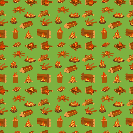 Isolated illustration of campfires logs burning bonfires. Bonfires on white background. Vector bonfire isolated and wood explosion glowing bonfire isolated. Red nature burning blazing power vector.のイラスト素材