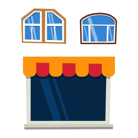 Different types house windows vector elements isolated on white background set Windows elements flat vector style. Vector windows frames. Windows isolated on whiteのイラスト素材