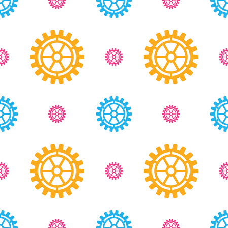 Vector gears icons seamless patterns machine wheel mechanism machinery mechanical, technology technical sign. Engineering symbol, round element gears icons.のイラスト素材