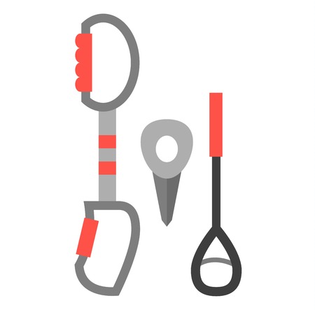 Attribute equipment for climbing. Sport competition of championship. Climbing school risk man high challenge and training center mountain adventure sport.のイラスト素材