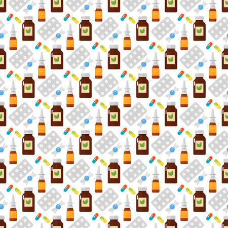 Flu influenza seamless pattern. Collection of vector patches influenza cold winter themed design elements trendy design. Health medical disease and medical flu season themed patchwork.のイラスト素材