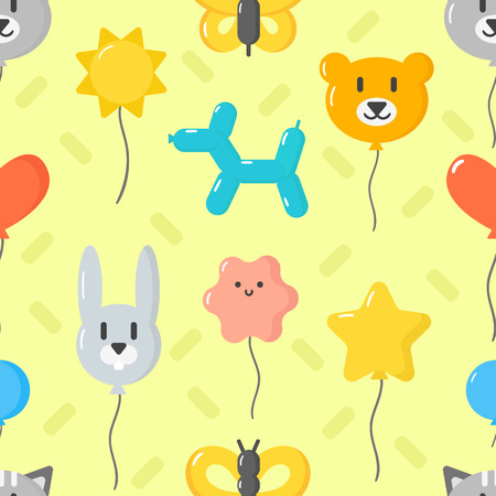 Color glossy balloons seamless pattern birthdat wallpaper set vector illustration. Round entertainment balloons holiday festival happy gift.のイラスト素材