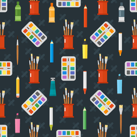 Seamless pattern with pencils. Back to school background for print package design wrapping textile. Vector illustration art tools simple pen sketch equipment.のイラスト素材