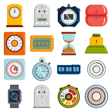 Timer clocks vector watch stopwatch symbol hour illustration. Timers sign minute second design alarm chronometer. Chronometer isolated circle button timer clocks vector set.のイラスト素材