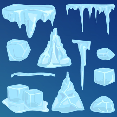 Set of ice caps snowdrifts and icicles elements winter decor vector.のイラスト素材