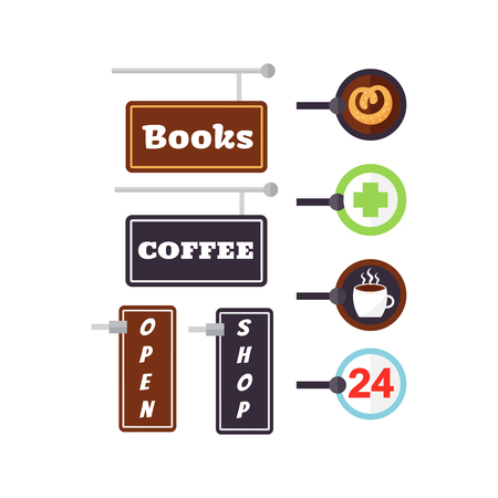 Shop facade signboard elements vector set.のイラスト素材