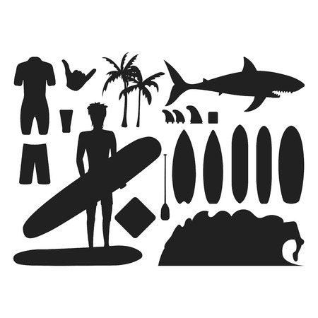 Surfing silhouette vector set.のイラスト素材