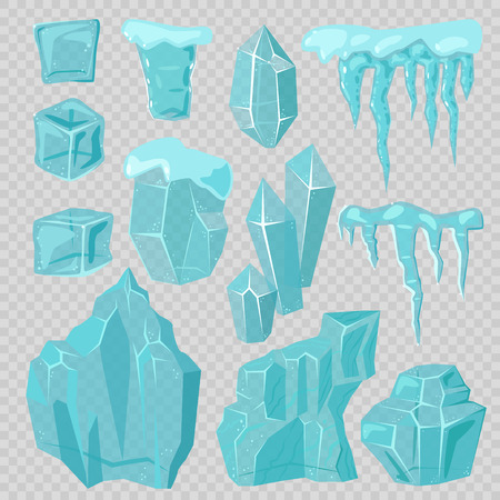 Ice caps snowdrifts and icicles elements vector setのイラスト素材