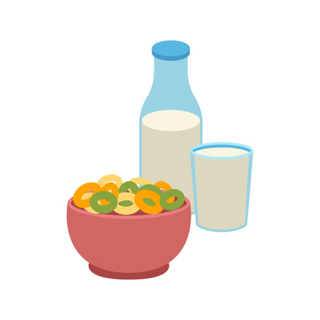 Semolina porridge cornflakes and milk vector illustration.のイラスト素材