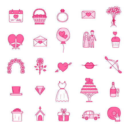 Wedding outline icons vector illustration.のイラスト素材