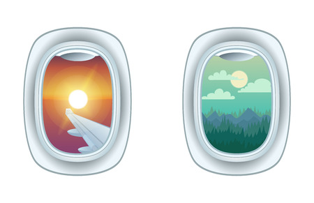 Airplane window view illustration.のイラスト素材