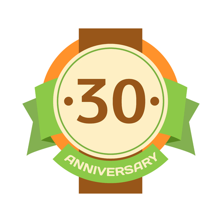 Birthday thirtieth badge banner design flat celebration emblem anniversary card date and paper sticker invitation with number 30 day for typography vector illustration symbol.のイラスト素材