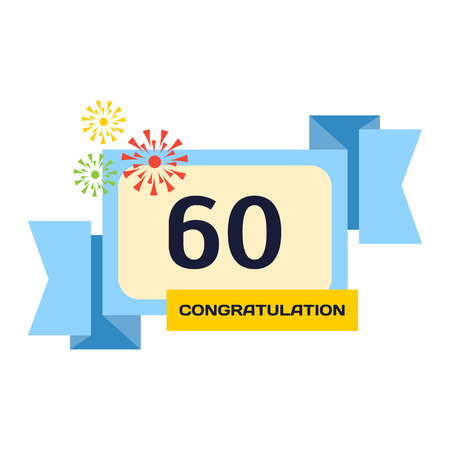 Birthday sixties badge banner design flat celebration emblem anniversary card date and paper sticker...