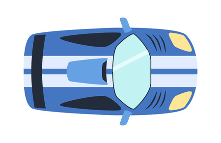 Overhead top view on colorful car toy automobile transport and wheel transportation design traffic roof motor vehicle freight vector illustration.のイラスト素材
